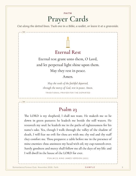 Sample Faith page with cut-out prayer cards